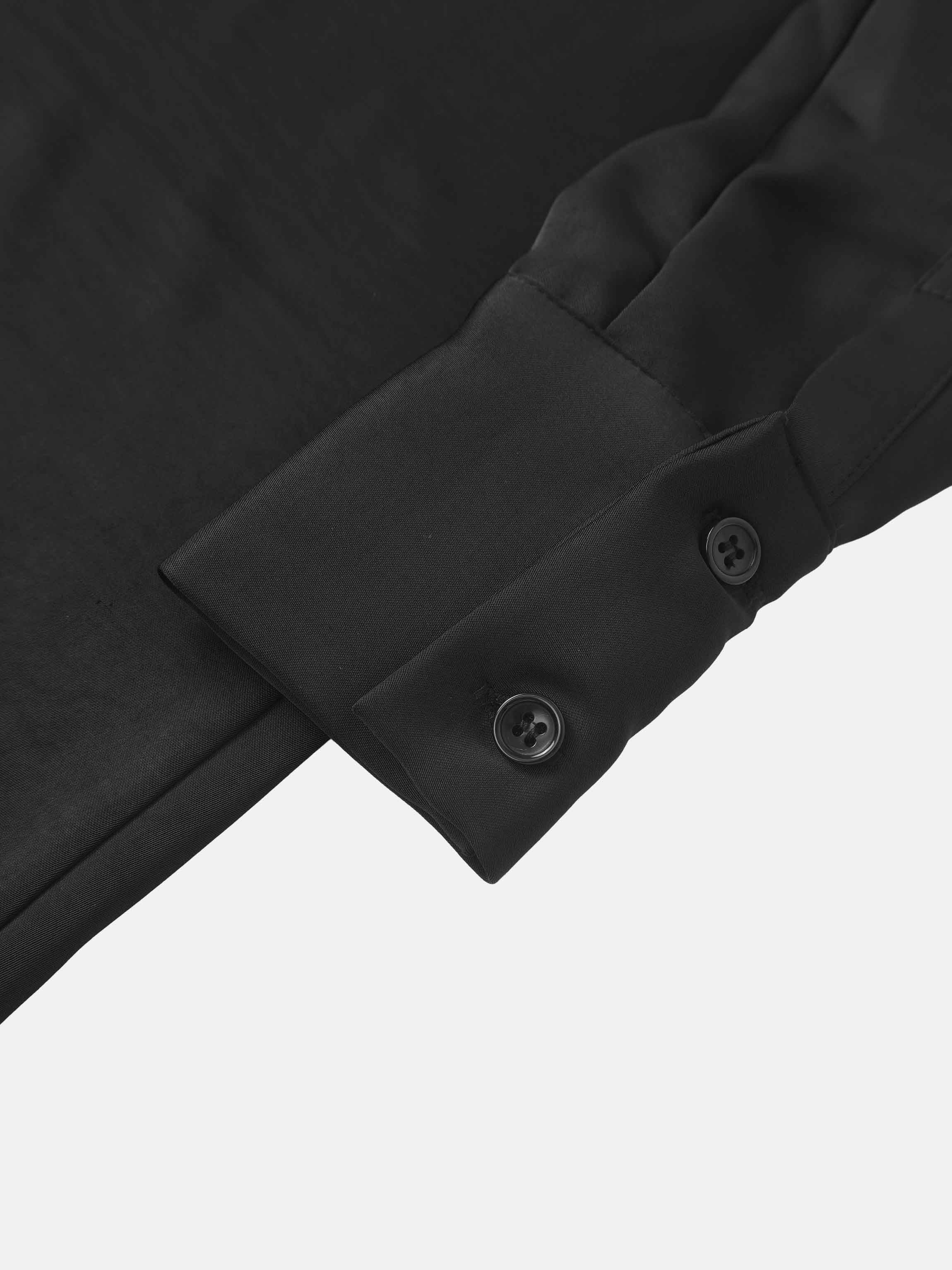 Faux Satin Ruffle Top - Black