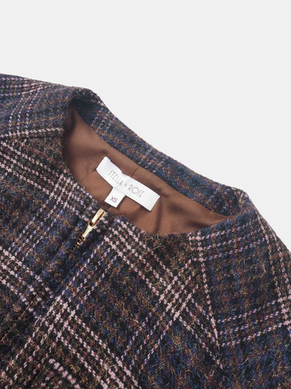 Plaid Crop Bomber Jacket - Pink Plaid