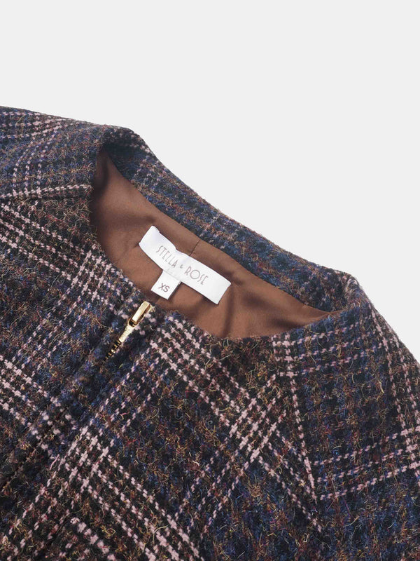 Plaid Crop Bomber Jacket - Pink Plaid
