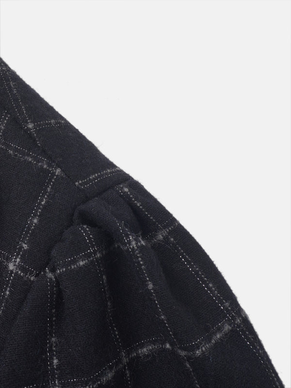Satin Tie Yoke Dress - Navy Plaid