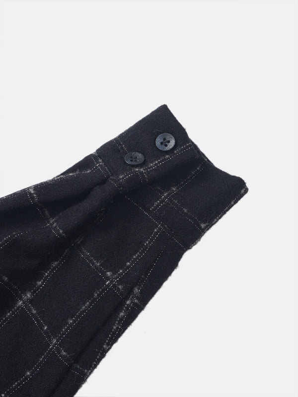 Satin Tie Yoke Dress - Navy Plaid