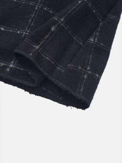 Satin Tie Yoke Dress - Navy Plaid