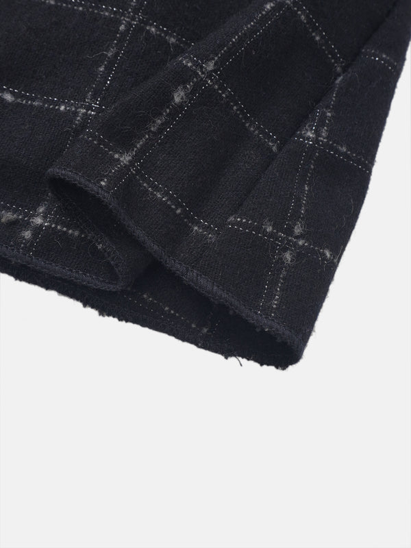 Satin Tie Yoke Dress - Navy Plaid