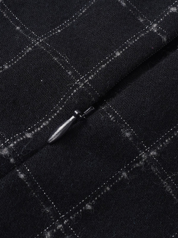 Satin Tie Yoke Dress - Navy Plaid