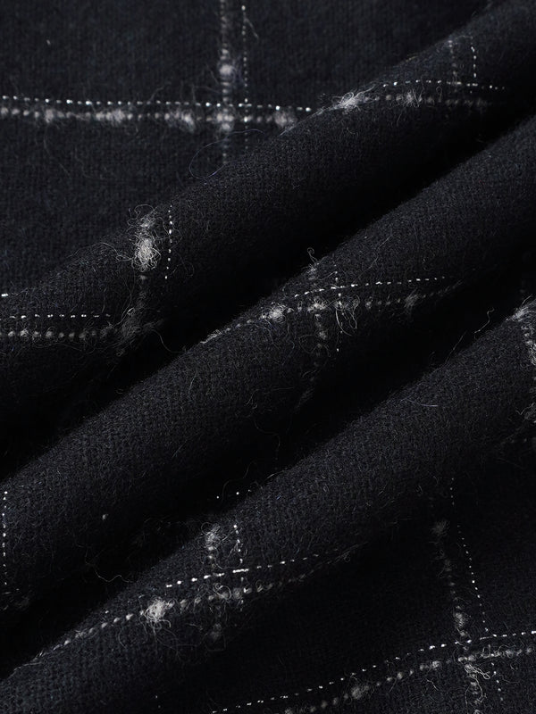 Satin Tie Yoke Dress - Navy Plaid