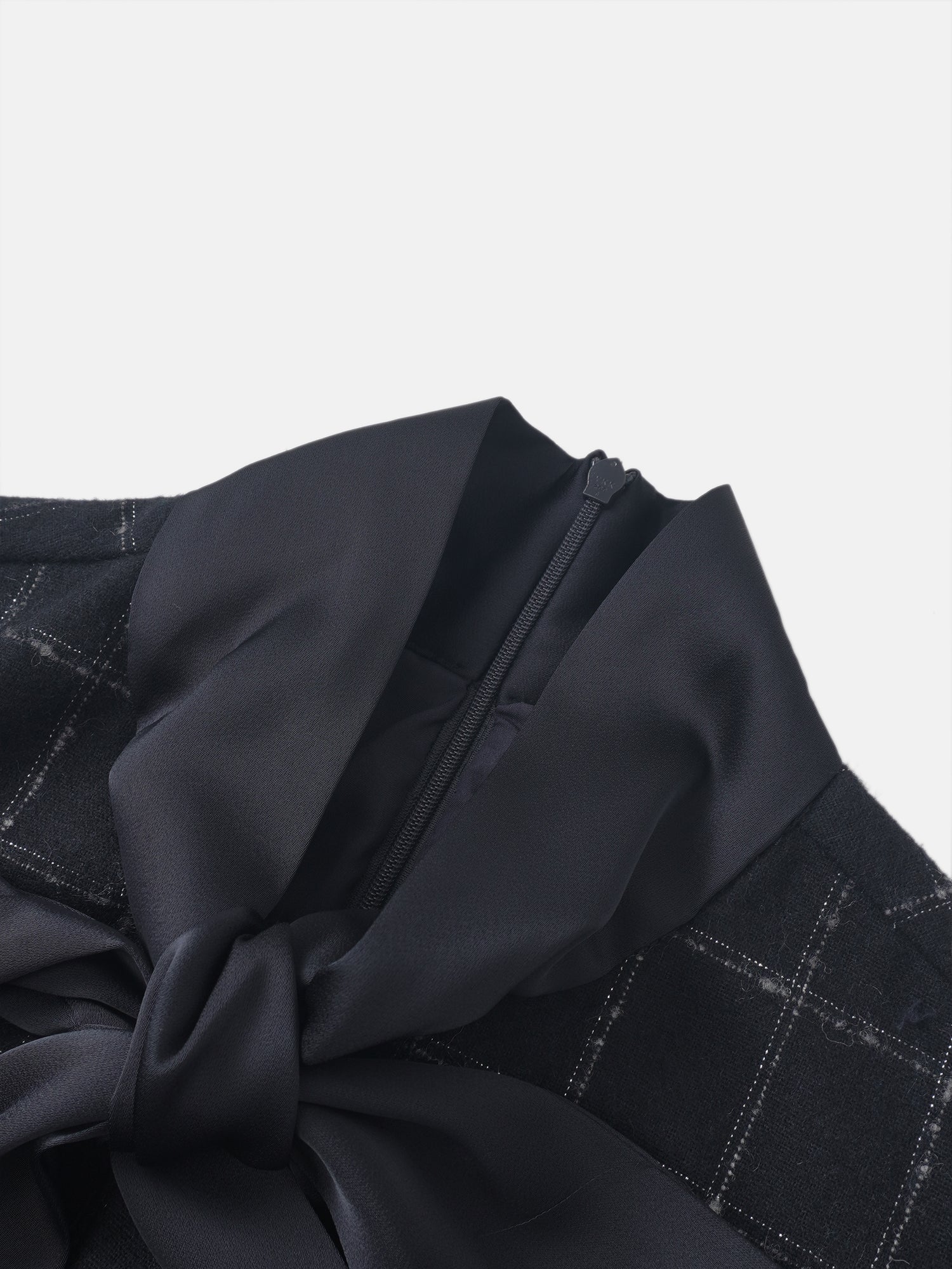 Satin Tie Yoke Dress - Navy Plaid