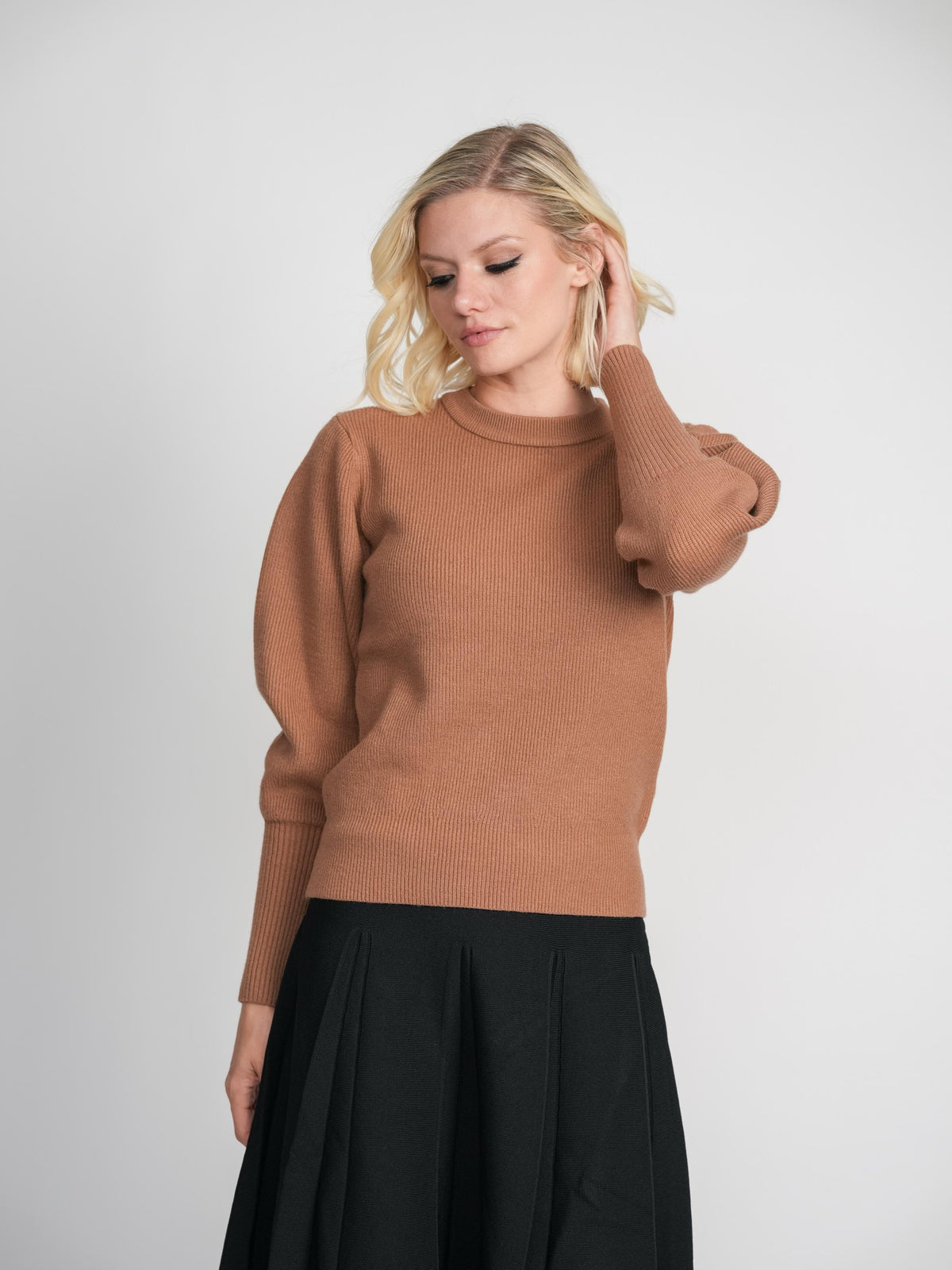 RIBBED SWEATER-BROWN