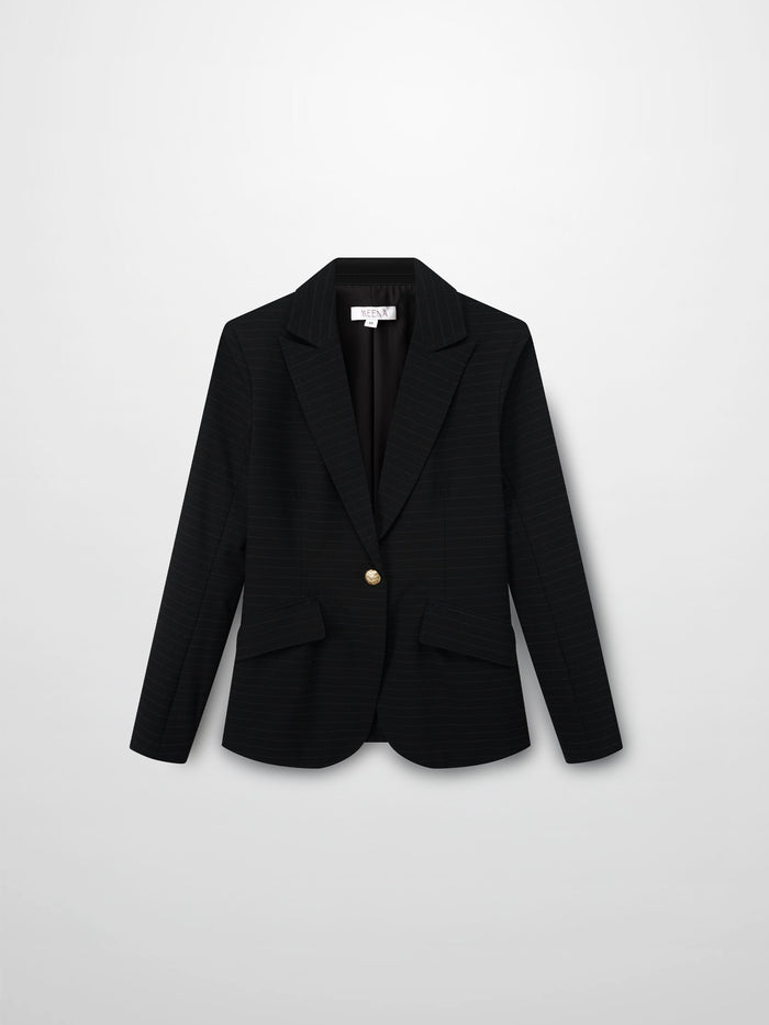 Gold Button Pinstripe Blazer-Black