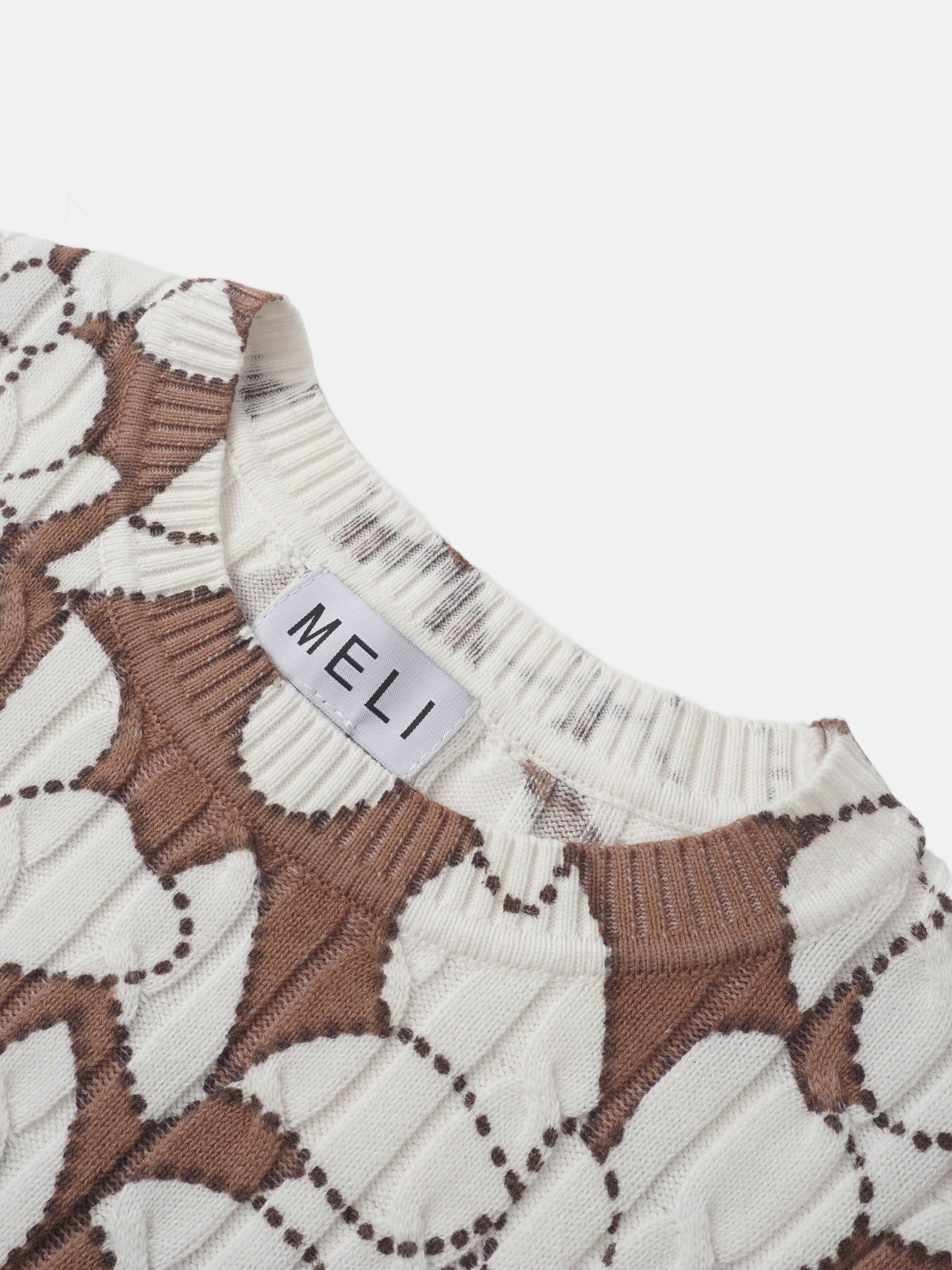 Floral Cable Printed Sweater - Brown Floral