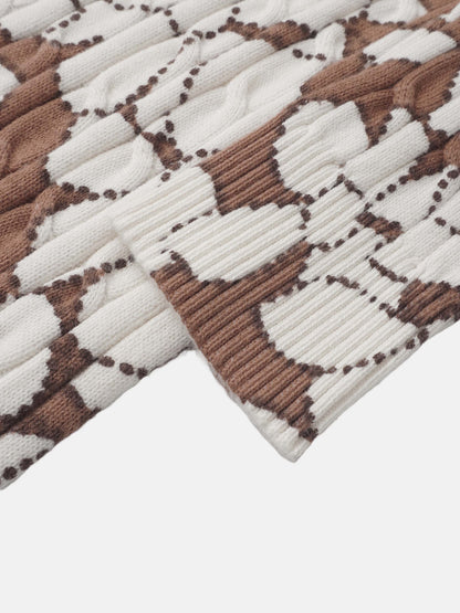 Floral Cable Printed Sweater - Brown Floral