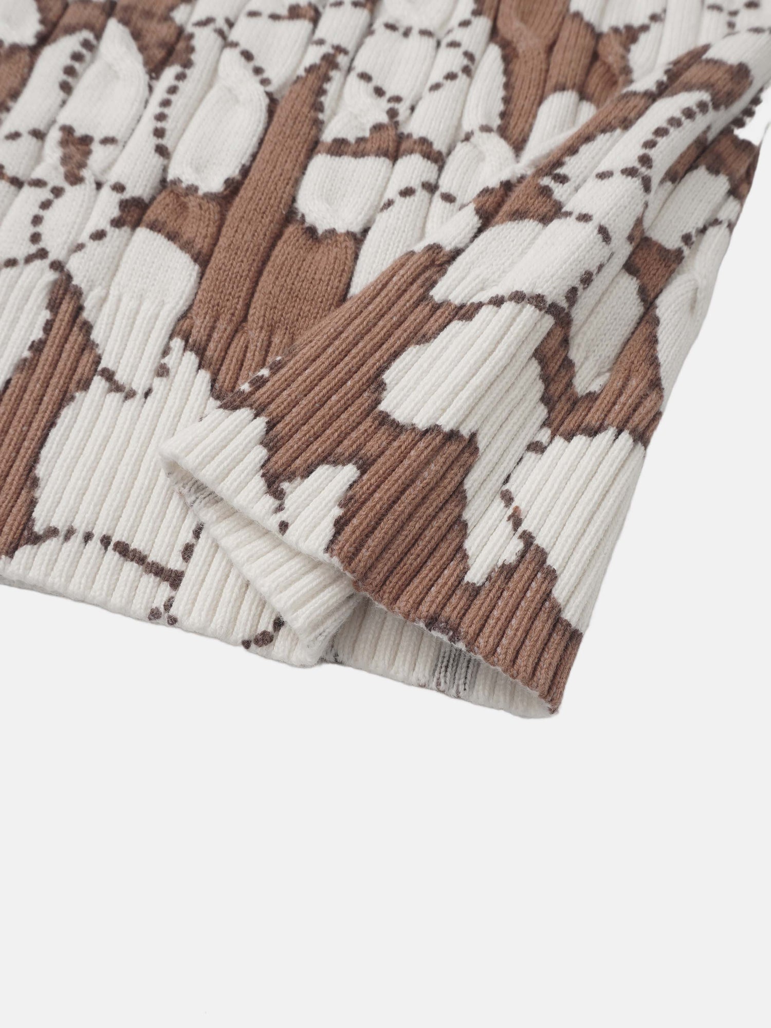 Floral Cable Printed Sweater - Brown Floral