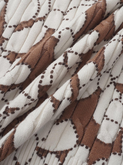 Floral Cable Printed Sweater - Brown Floral