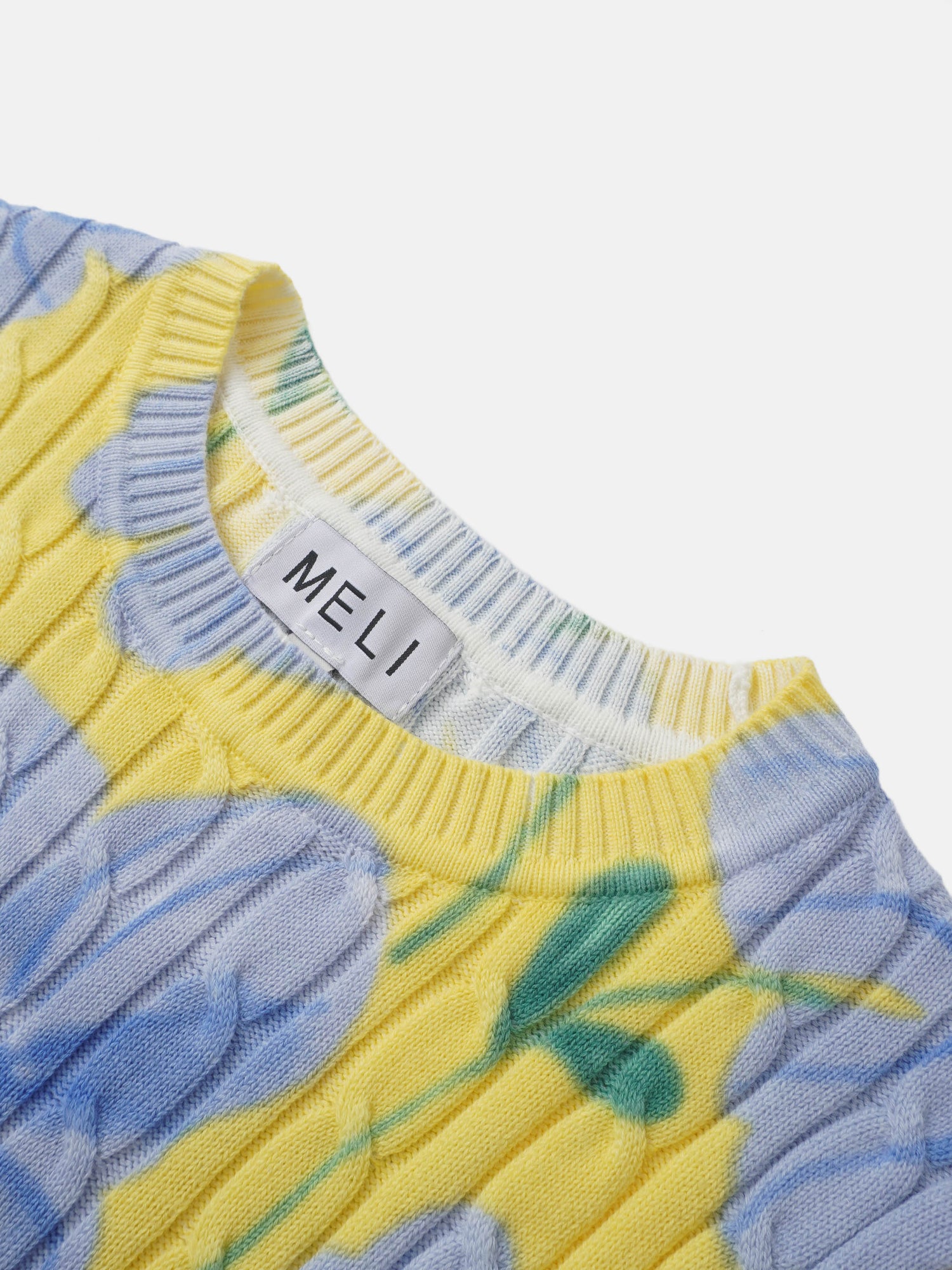 Floral Cable Printed Sweater - Yellow/Blue Floral