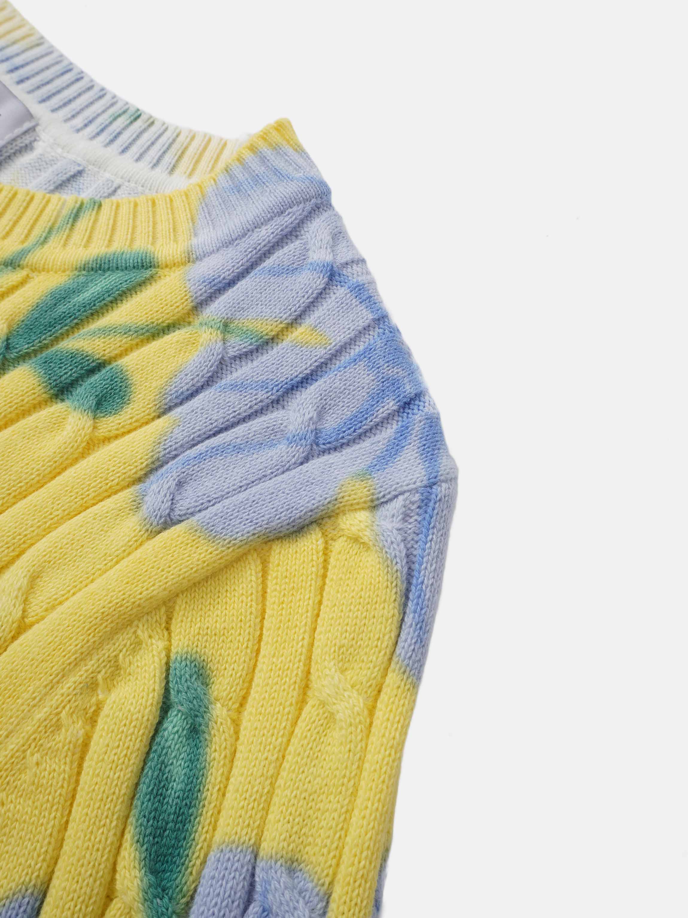 Floral Cable Printed Sweater - Yellow/Blue Floral