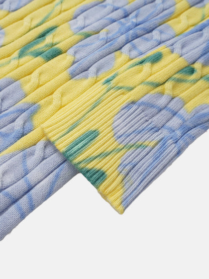 Floral Cable Printed Sweater - Yellow/Blue Floral