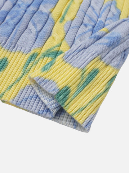Floral Cable Printed Sweater - Yellow/Blue Floral