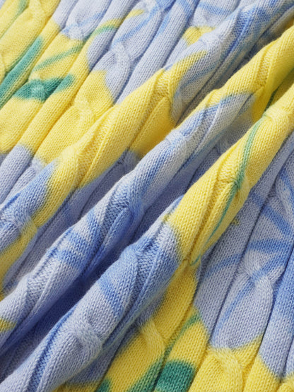 Floral Cable Printed Sweater - Yellow/Blue Floral