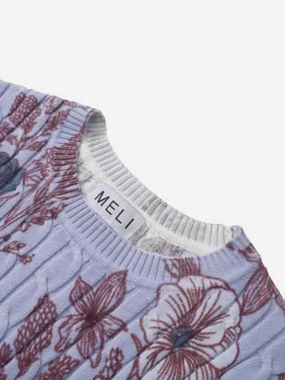 Floral Cable Printed Sweater - Lavender Floral