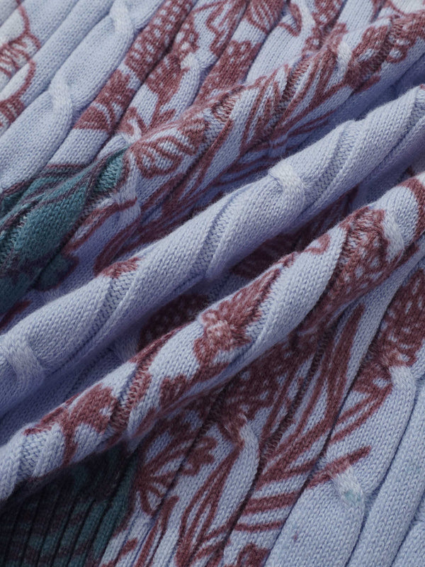 Floral Cable Printed Sweater - Lavender Floral