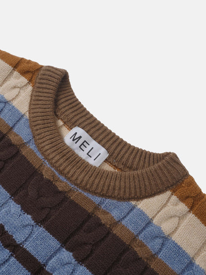 Cable Striped Sweater - Brown