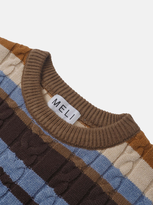 Cable Striped Sweater - Brown