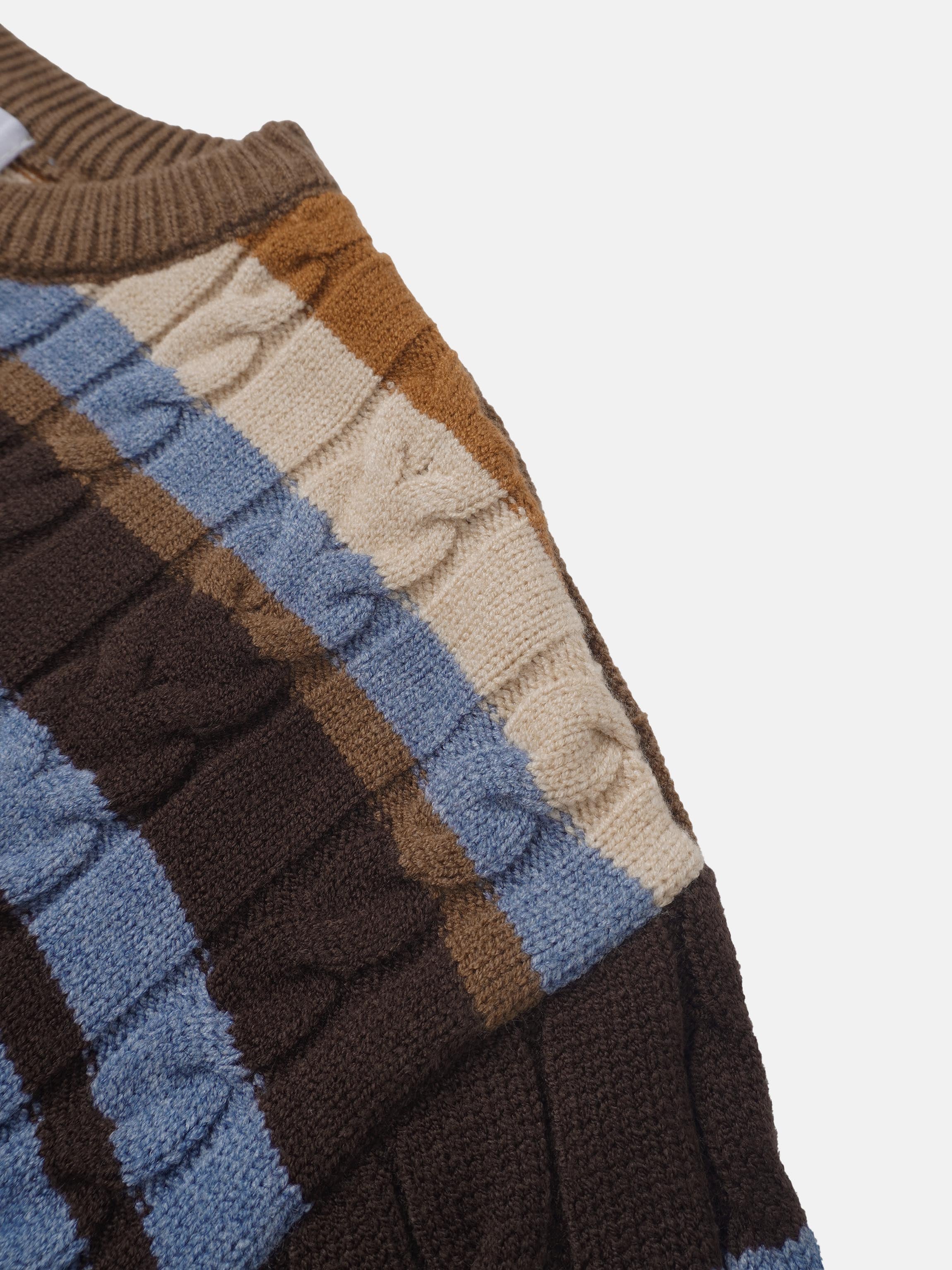 Cable Striped Sweater - Brown