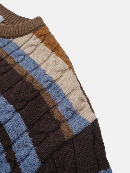 Cable Striped Sweater - Brown
