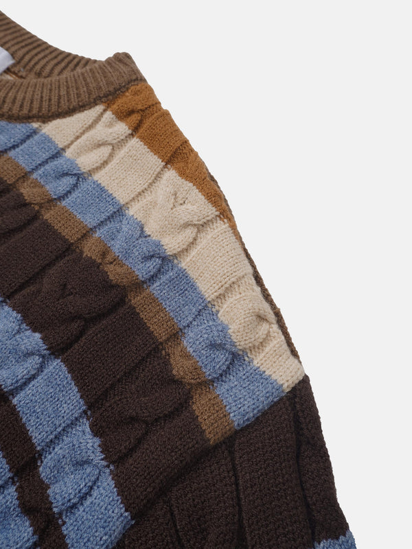 Cable Striped Sweater - Brown