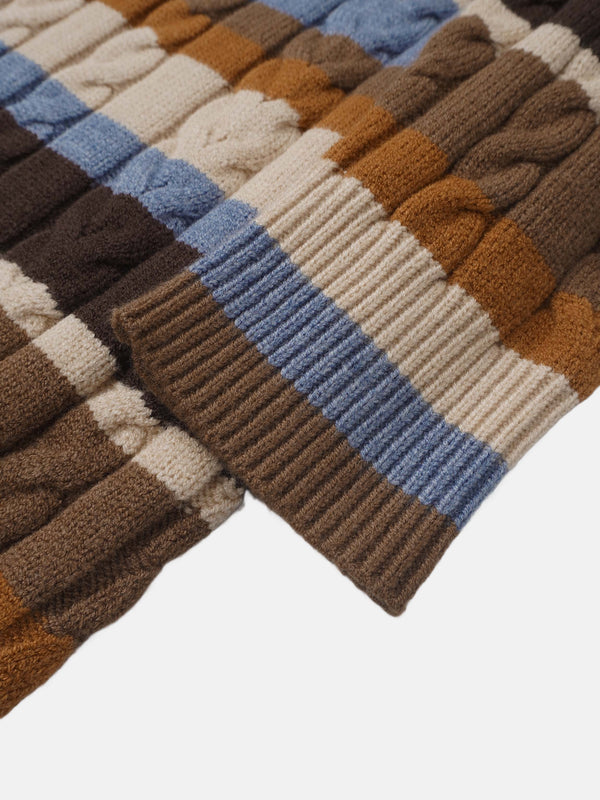 Cable Striped Sweater - Brown
