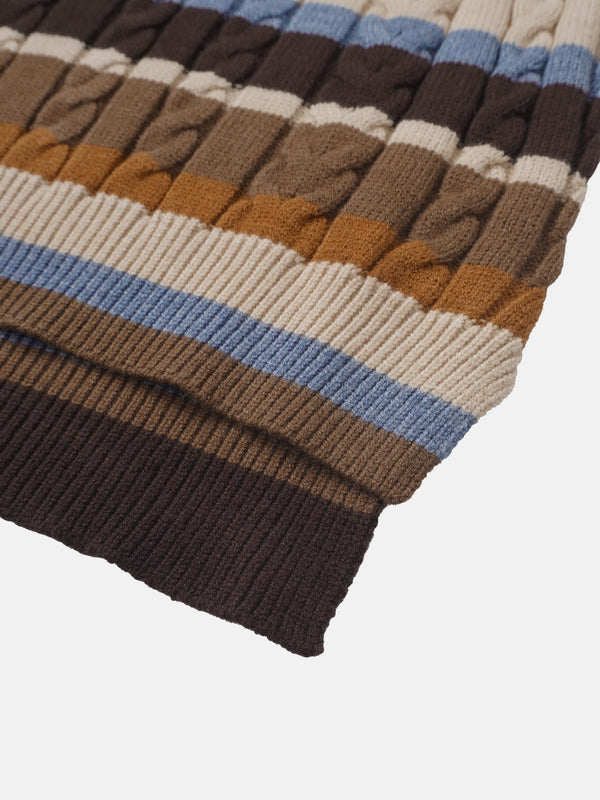 Cable Striped Sweater - Brown