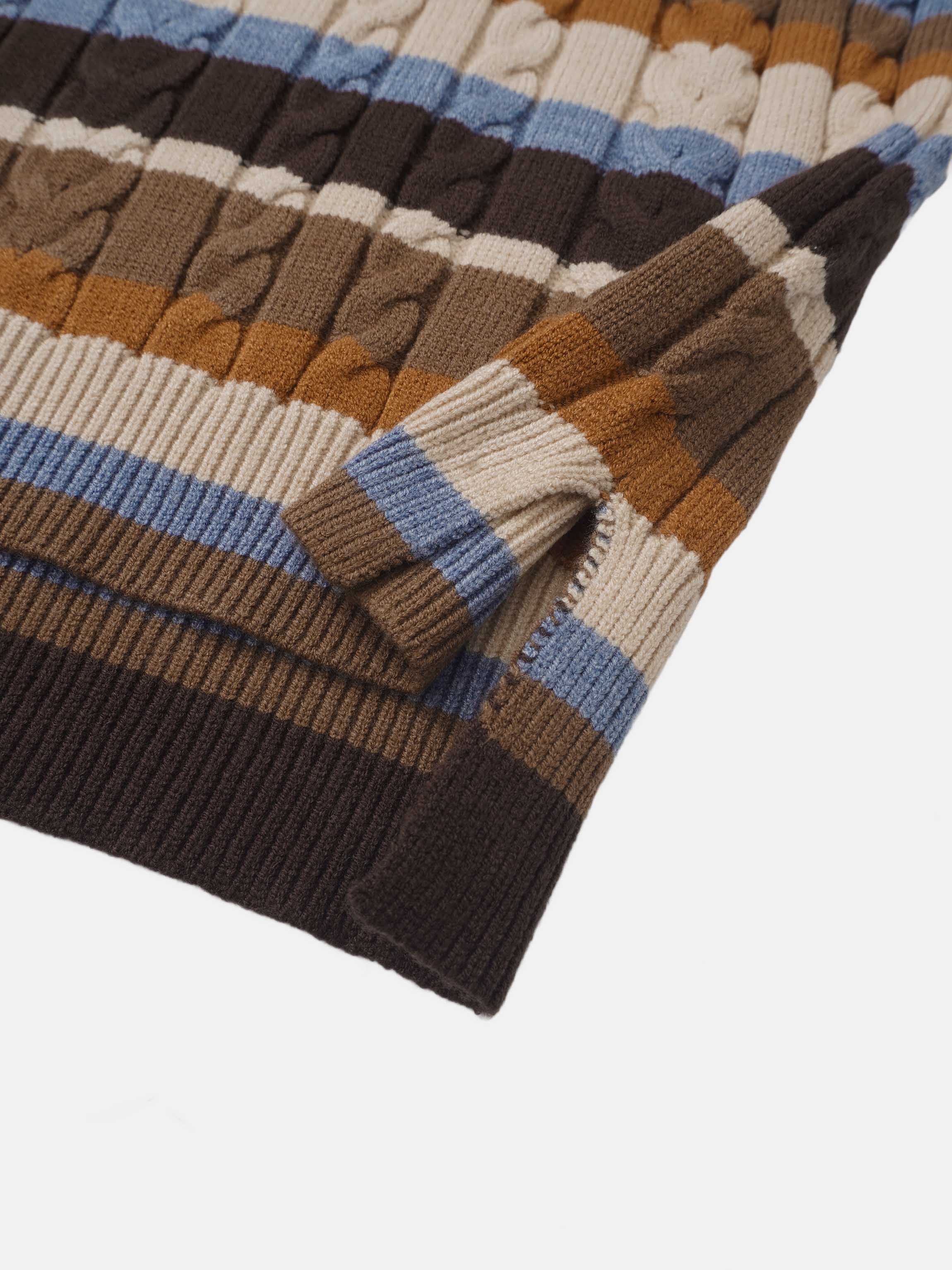 Cable Striped Sweater - Brown