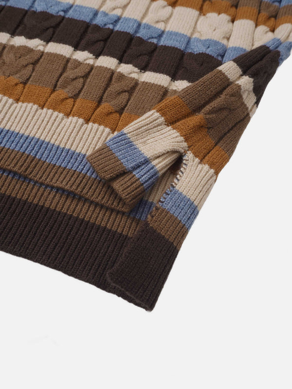 Cable Striped Sweater - Brown