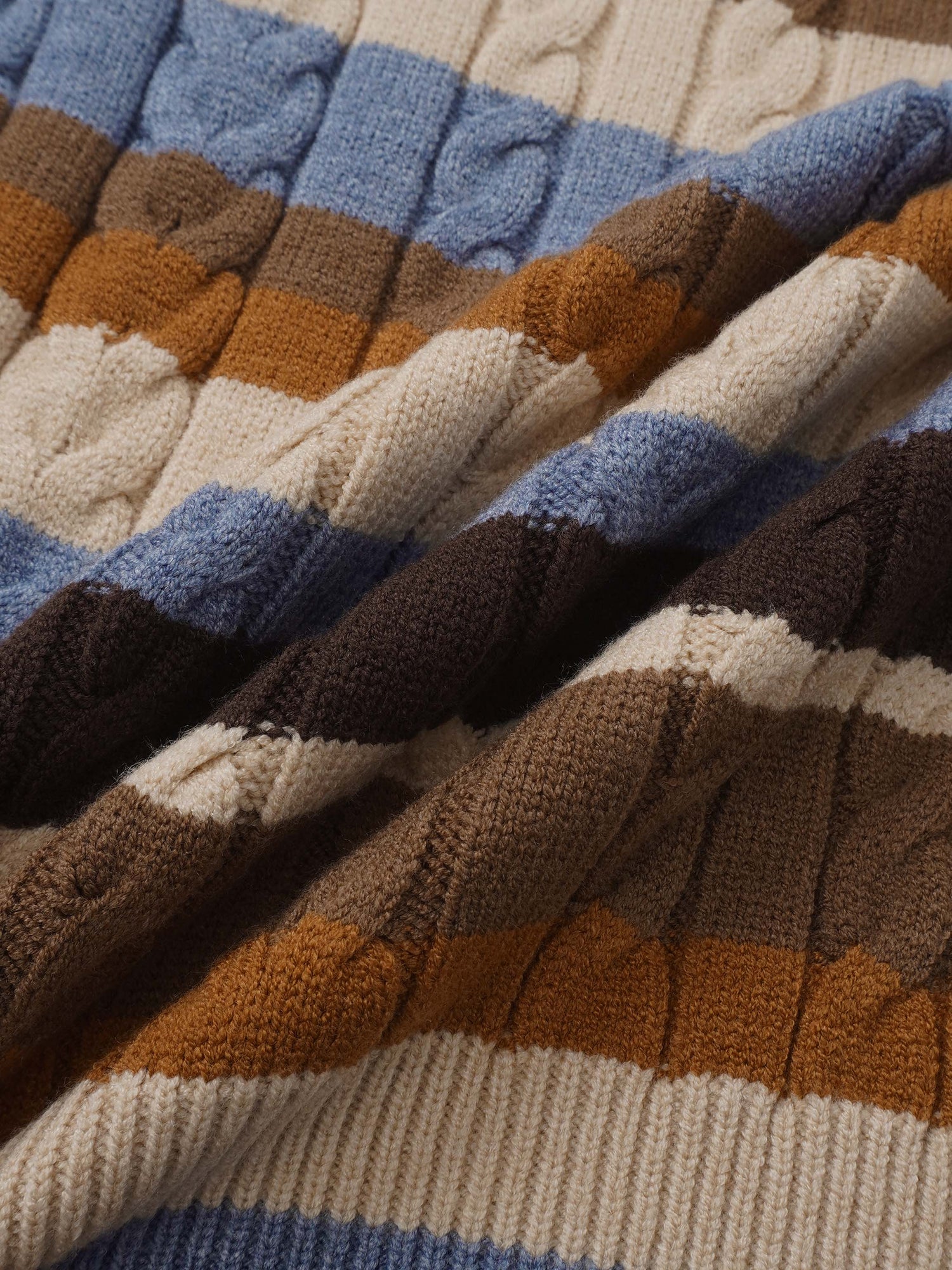 Cable Striped Sweater - Brown