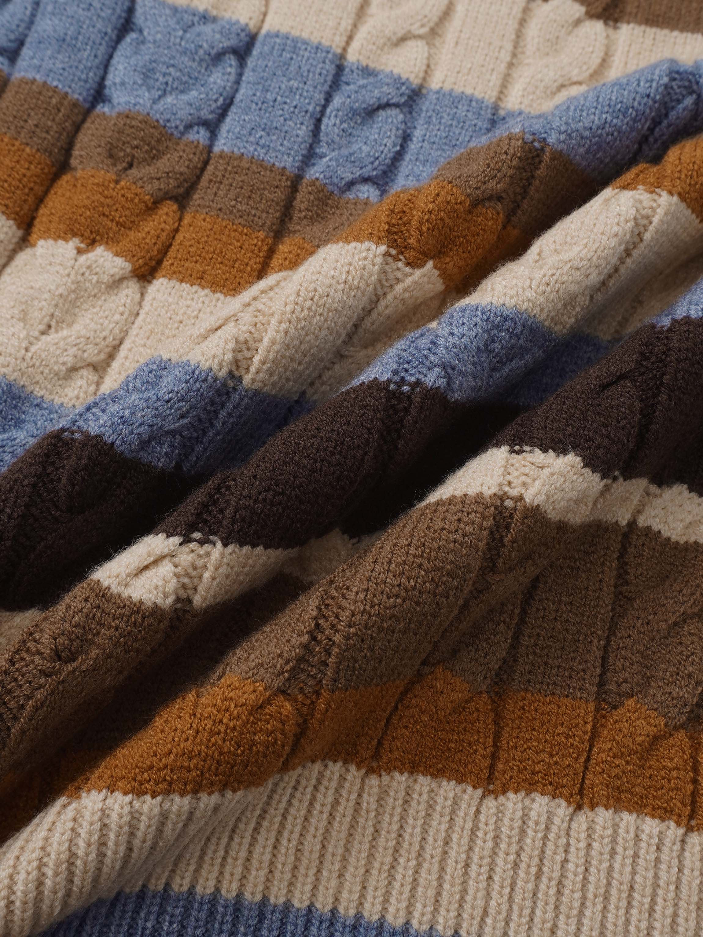 Cable Striped Sweater - Brown