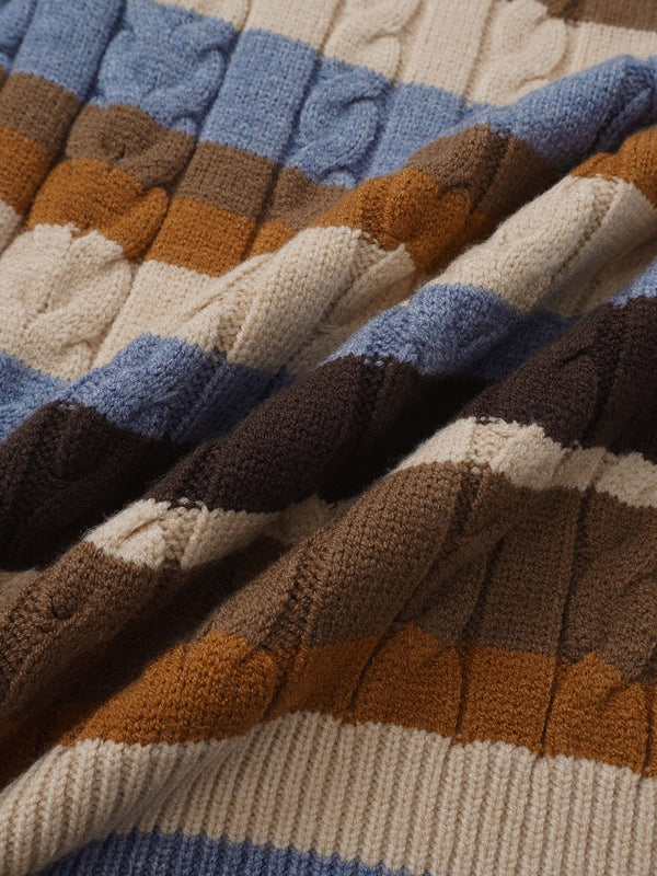 Cable Striped Sweater - Brown