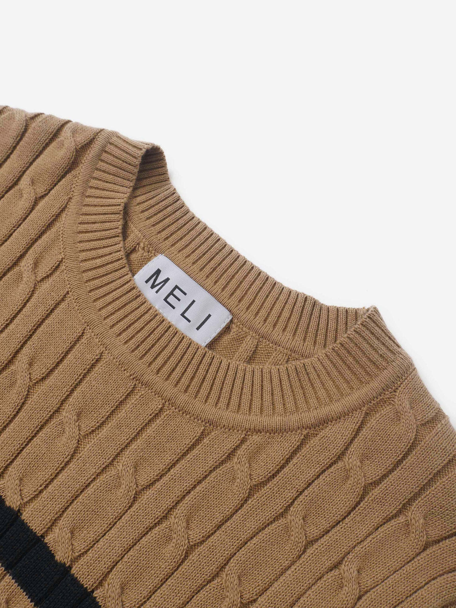 Striped Cable Knit Sweater - Tan/Black and White Stripe