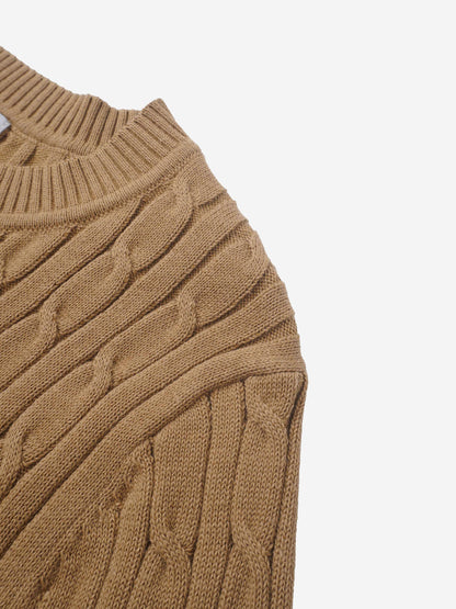 Striped Cable Knit Sweater - Tan/Black and White Stripe