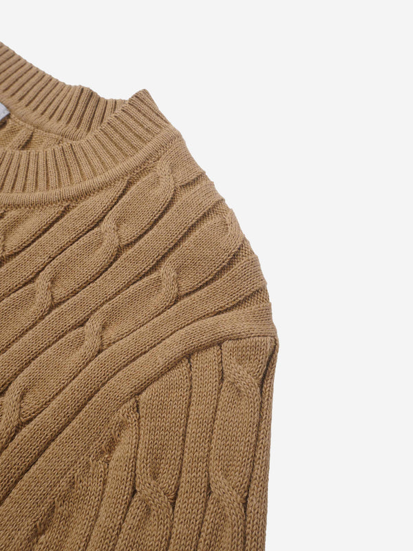 Striped Cable Knit Sweater - Tan/Black and White Stripe