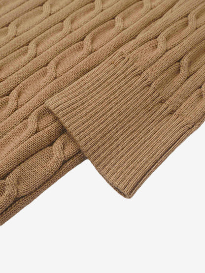 Striped Cable Knit Sweater - Tan/Black and White Stripe
