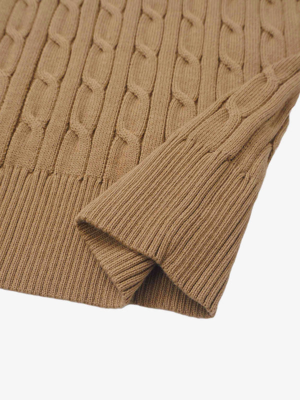 Striped Cable Knit Sweater - Tan/Black and White Stripe