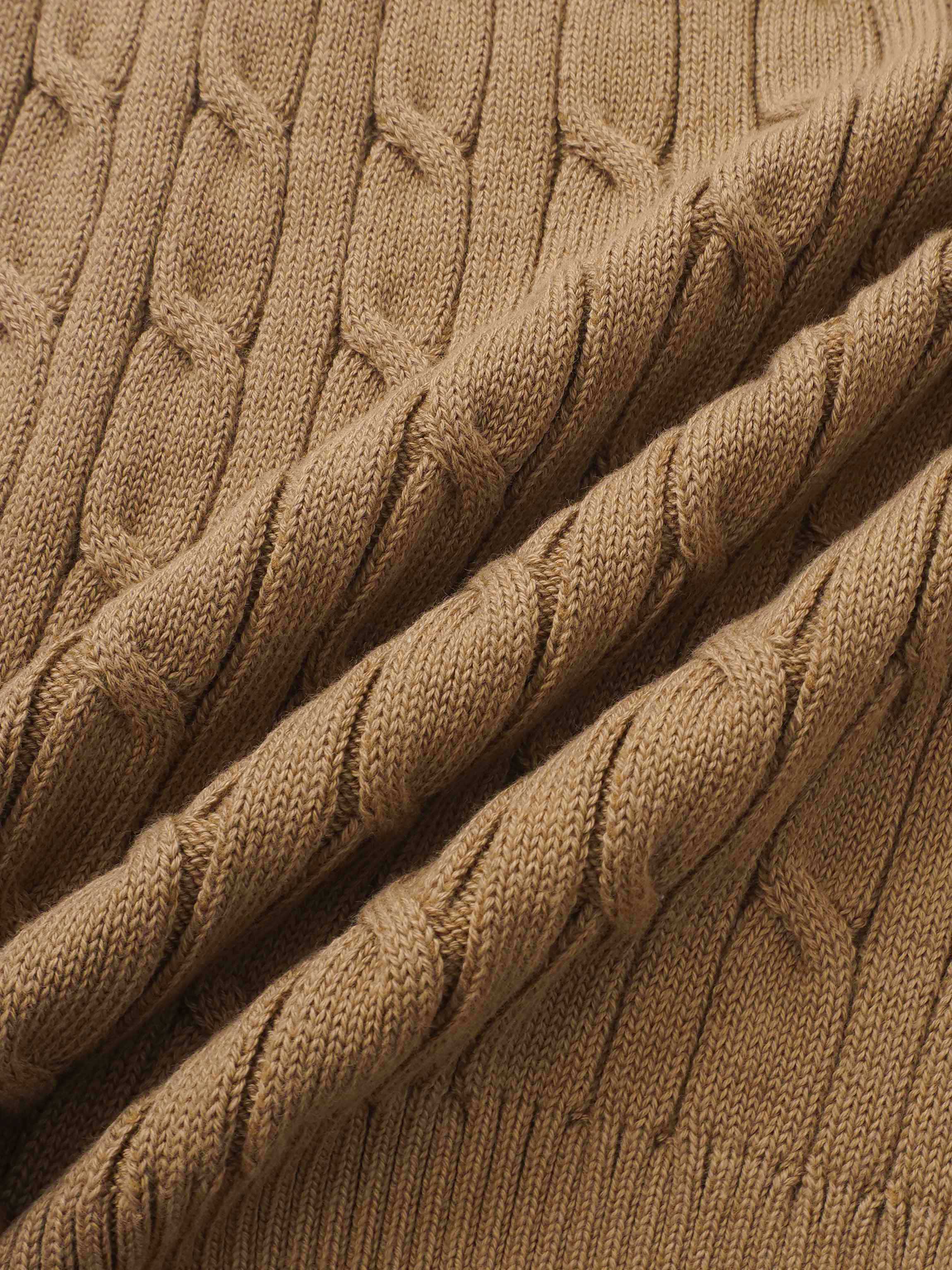 Striped Cable Knit Sweater - Tan/Black and White Stripe