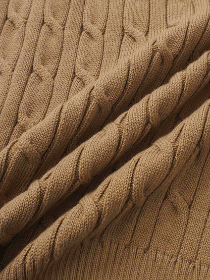 Striped Cable Knit Sweater - Tan/Black and White Stripe