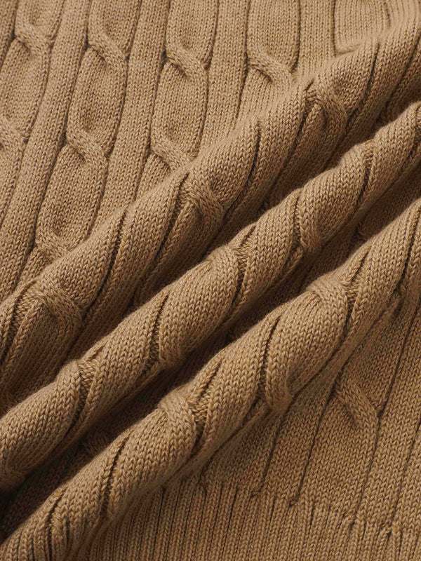 Striped Cable Knit Sweater - Tan/Black and White Stripe