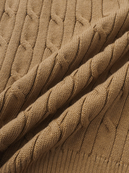 Striped Cable Knit Sweater - Tan/Black and White Stripe