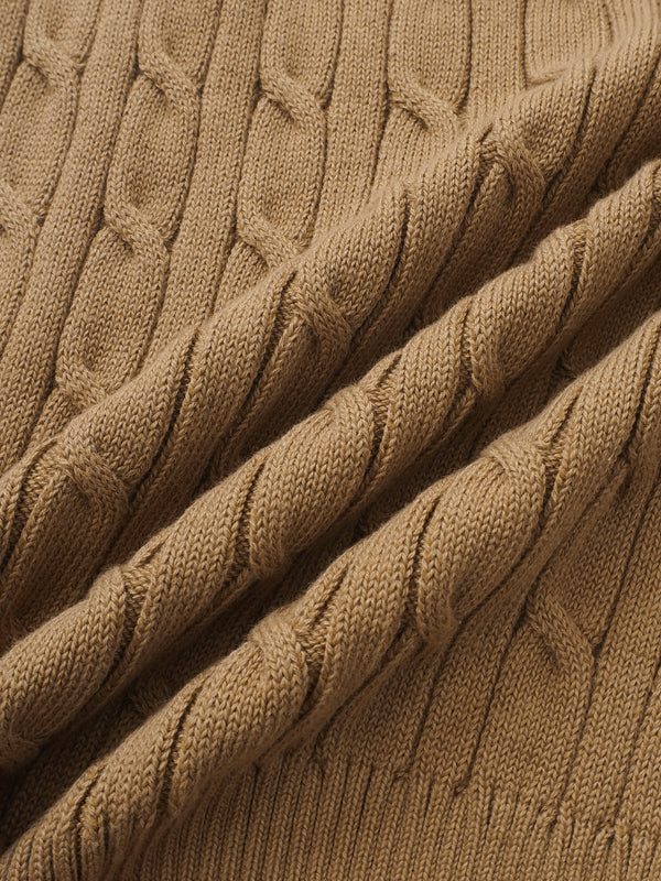 Striped Cable Knit Sweater - Tan/Black and White Stripe