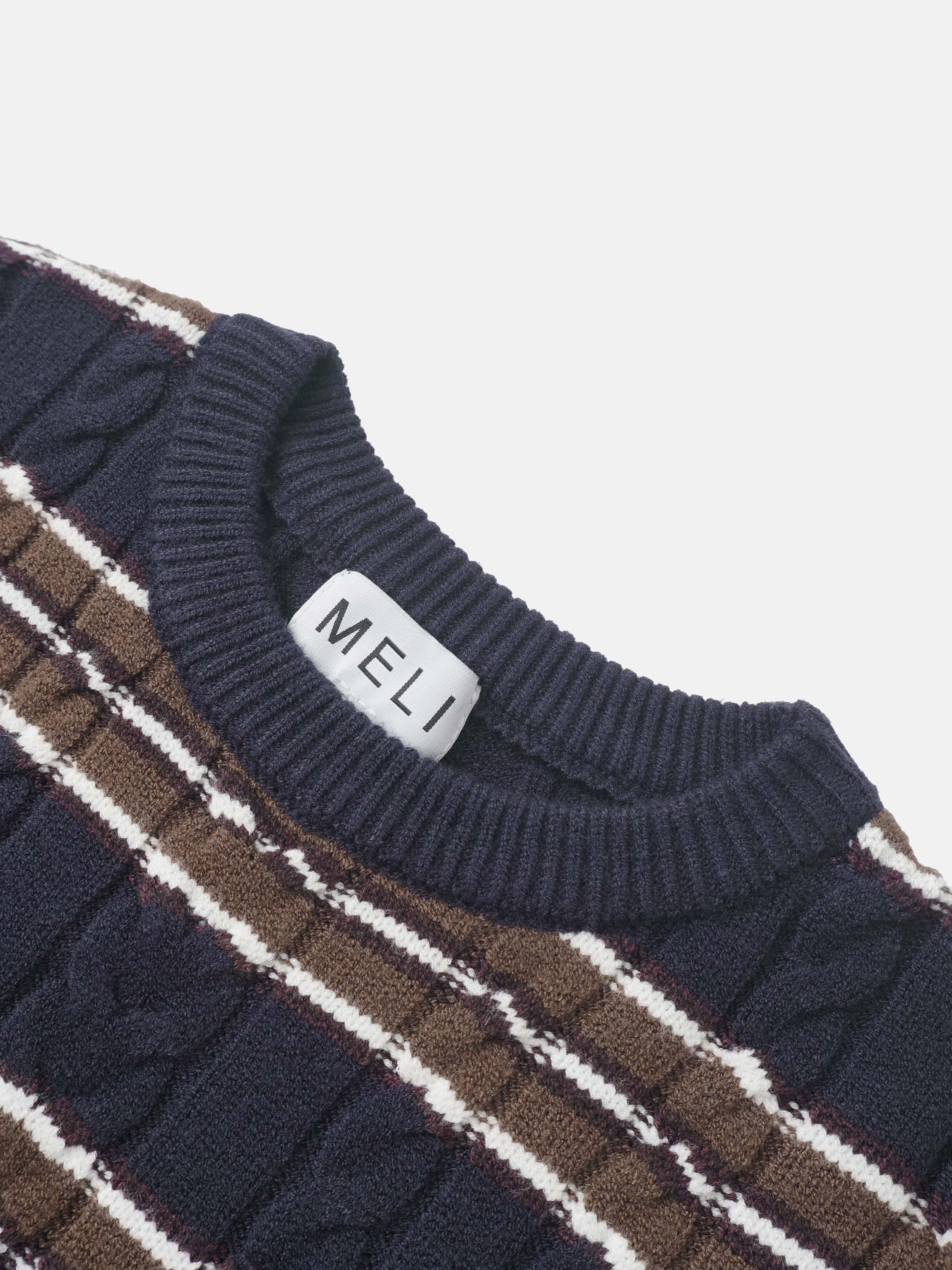 Cable Striped Sweater - Navy