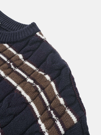 Cable Striped Sweater - Navy
