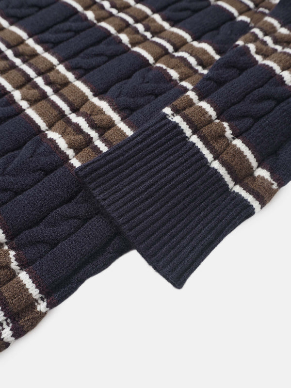 Cable Striped Sweater - Navy