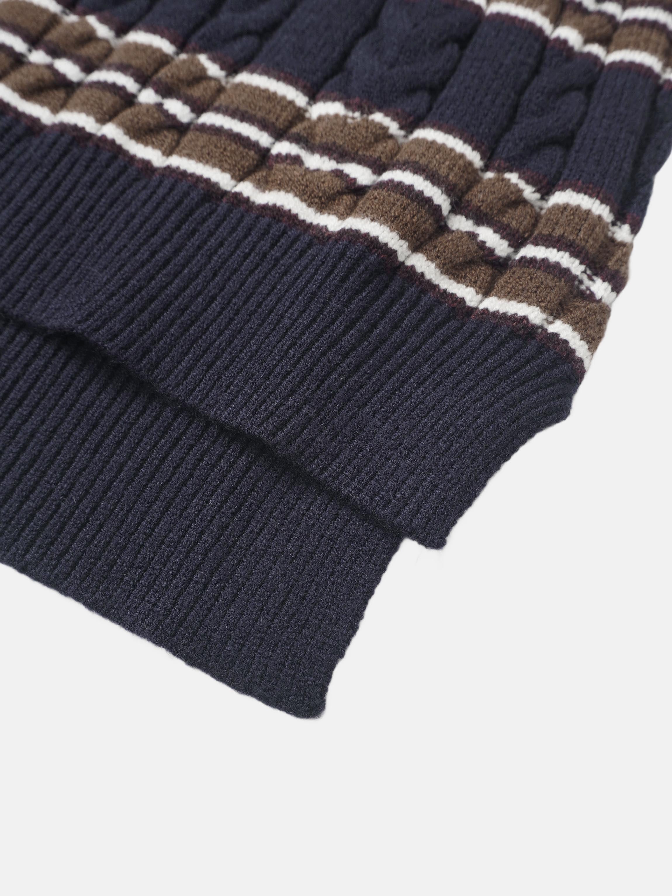 Cable Striped Sweater - Navy