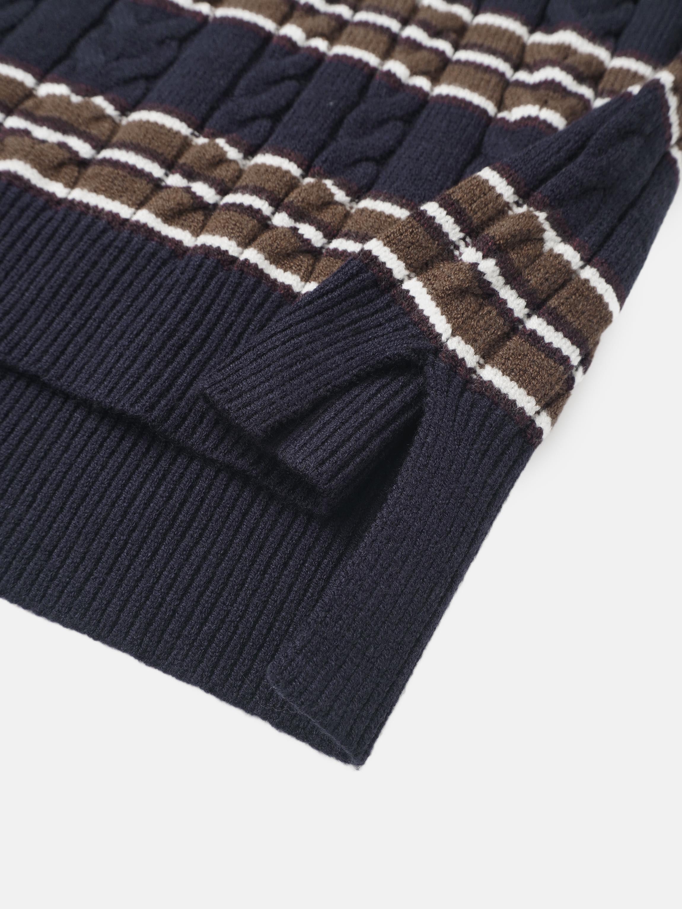 Cable Striped Sweater - Navy